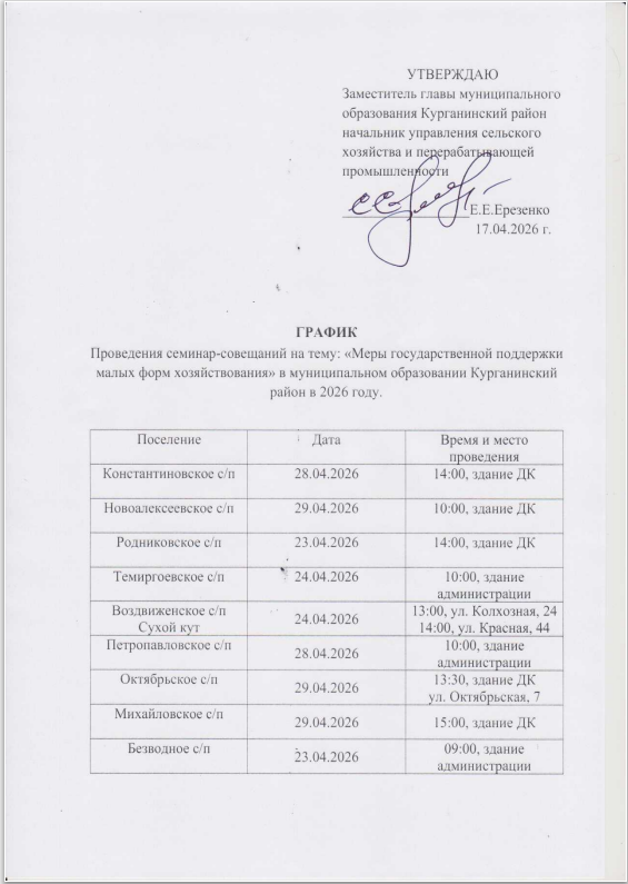 С 23 по 30 апреля 2026 г. проводятся сходы граждан в поселениях района по мерам государственной поддержки  малым формам хозяйствования в 2026 г., профилактика и ликвидация особо опасных инфекционных заболеваний сельскохозяйственных животных и птицы.