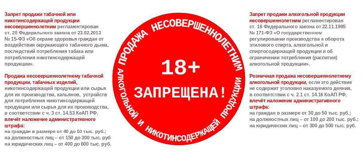 Напоминаем: продажа несовершеннолетним алкогольной и никотинсодержащей продукции запрещена!
